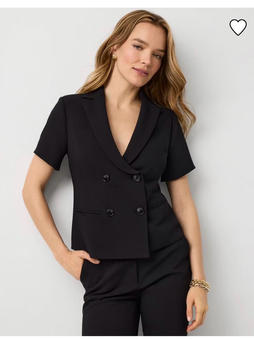 White House Black Market Black Short-Sleeve Cropped Blazer